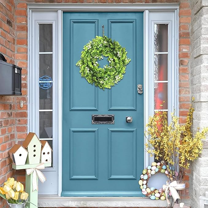 MAKHOT Artificial Eucalyptus Front Door Wreath, Spring Summer Green Wreath - Image 6