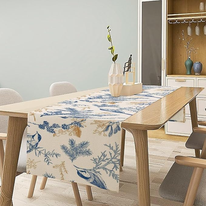 Floral Table Runner, Sketch Birds and Flowers Summer Table Runner Kitchen - Image 2