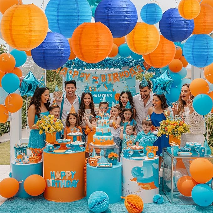 BEISHIDA 12Pcs Blue Orange Paper Lanterns Decorative Hanging Round Paper - Image 6