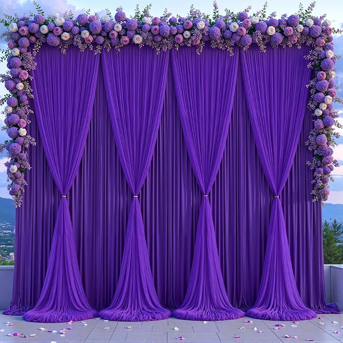 Purple Tulle Backdrop Curtain for Parties Wedding, 5ft x 10ft Wrinkle Free - Image 2