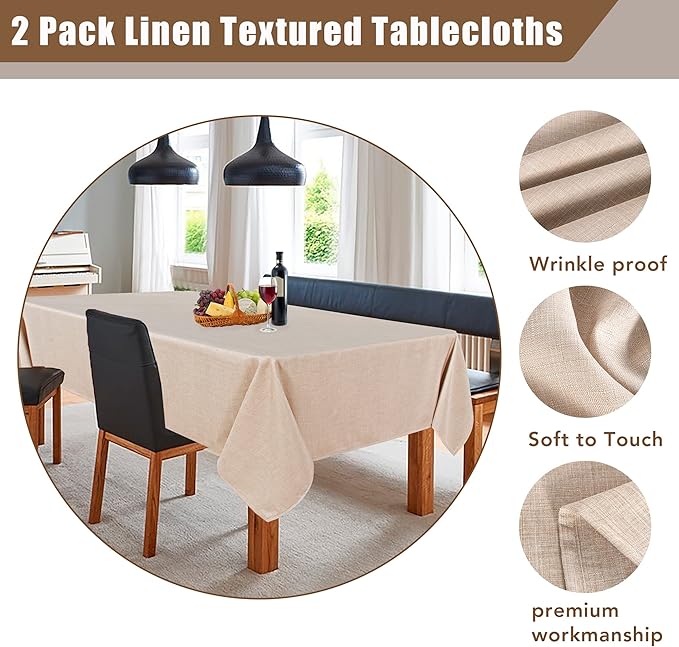 Fitable Faux Linen Beige Table Clothes Rectangle 60 x 144 Inch - Image 4