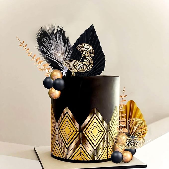 Boho Cake Topper Man Cake Toppers Happy Birthday Cake Topper Black Gold Balls - Image 7