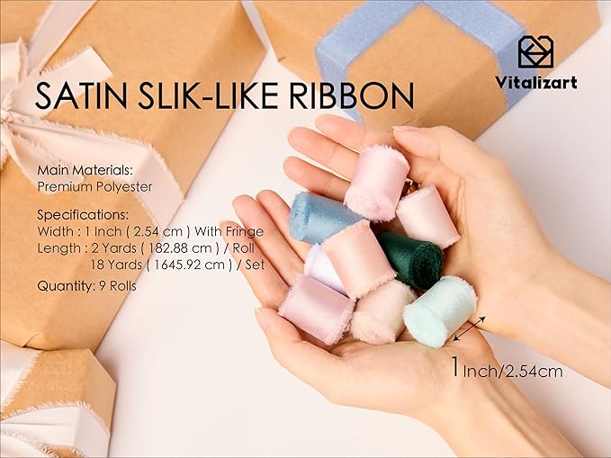 Vitalizart Silk Like Satin Ribbon 1 inch x 18 Yard Mixed Color Handmade Frayed - Image 2