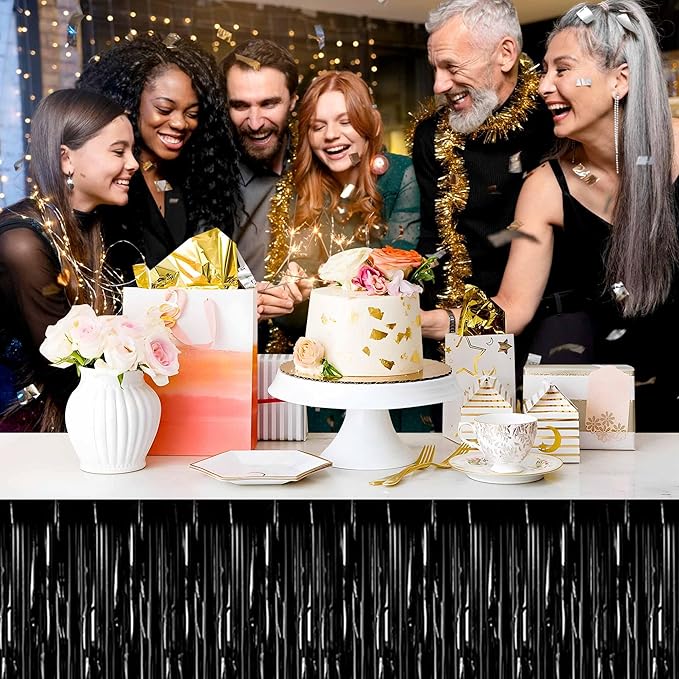 3 Pack 29 x108 Inch Black Foil Fringe Table Skirts Metallic Banner - Image 4