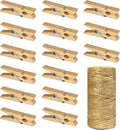 Mini Wooden Clothespins With Jute Twine, 1.4 Inch Photo Paper Peg Pin Craft by Millennial+Essentials