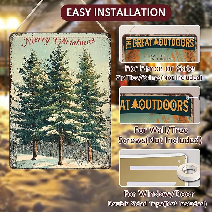 Vintage Christmas Decor Sign Christmas Tree Metal Tin Sign Merry Christmas - Image 3