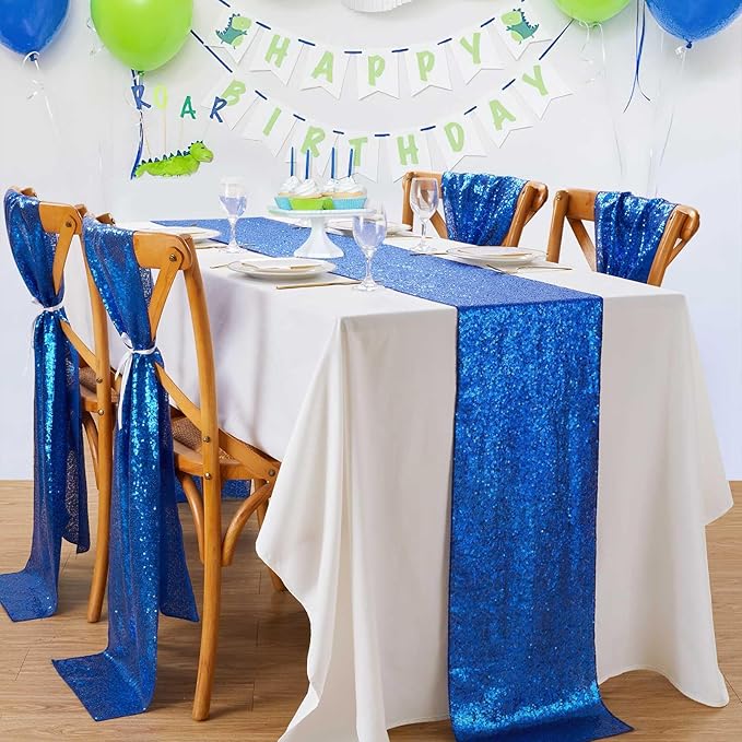 Sequin Table Runners 5 Pieces Royal Blue Table Runners 12x72 Inch Glitter - Image 6