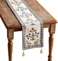 patdrea Designer Blue Rustic Elegant Floral Patterned Linen Table Runner 87 by Welcometopatdrea