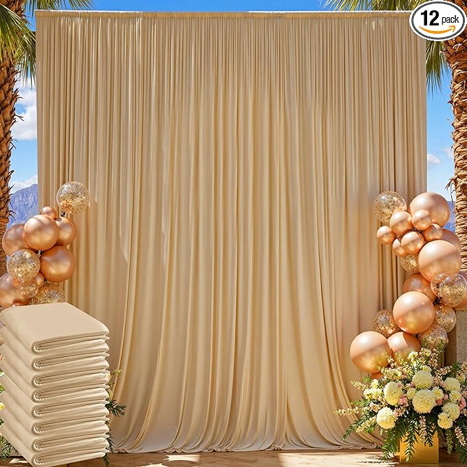 60×12 ft Wrinkle Free Beige Backdrop Curtain by ENJOYYOURPARTY