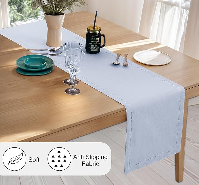 Ruvanti Linen Table Runner 60 Inches, Classic Hemstitch, Non-Slipping, Stain - Image 2