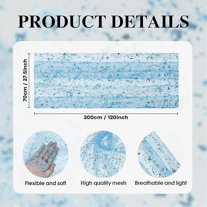 Artoid Mode 3PCS Light Blue Gauze Table Runner 120 Inch 10FT, Glitter Metallic - Image 5