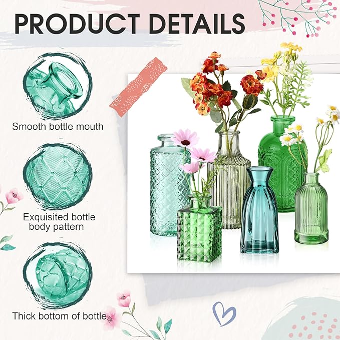 Yaomiao 30 Pcs Vases Bulk Colored Flower Glass Vases Bud Vintage Colored Glass - Image 4