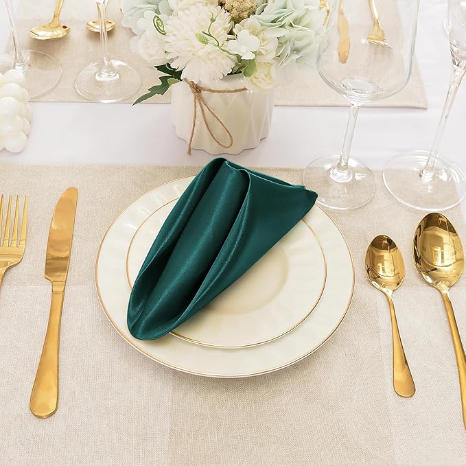 12 Pieces Forest Green Satin Napkins, Silky Soft Smooth Washable Napkins - Image 4