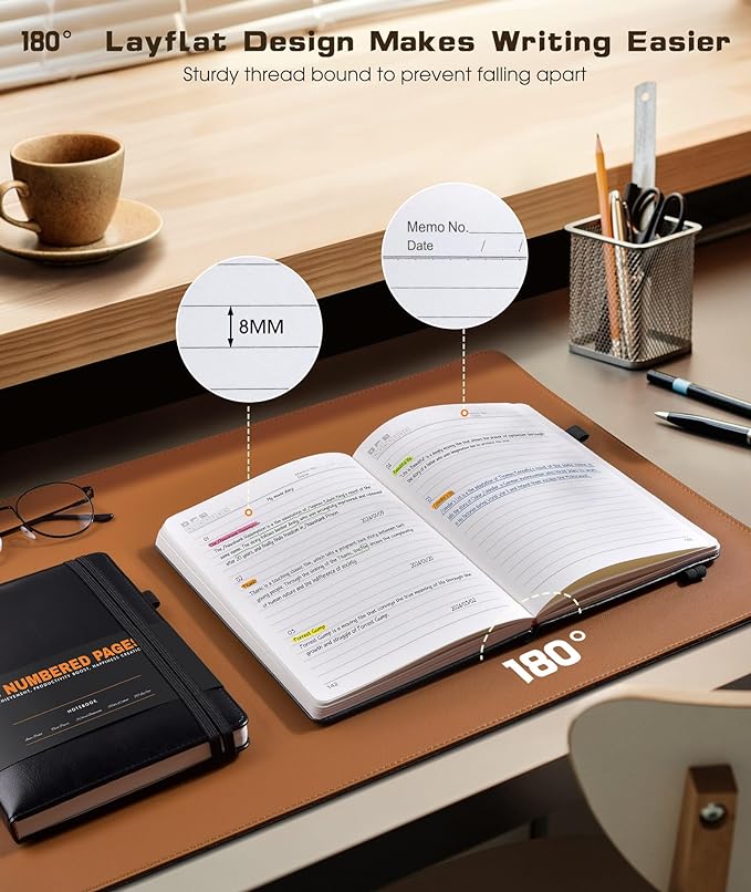 Lined Journal Notebook for Women Men, 256 Numbered Pages Hardcover Leather - Image 6