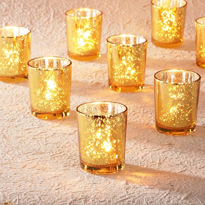 Homemory 12 Pcs Gold Votive Candle Holders, Mercury Glass Candle Holder by Homemory