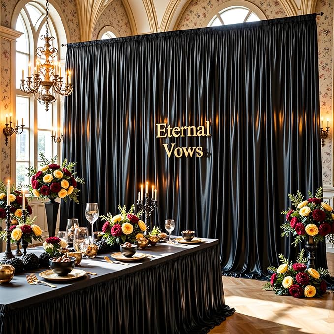 Black Satin Backdrop Curtains 2 Panels - Image 4