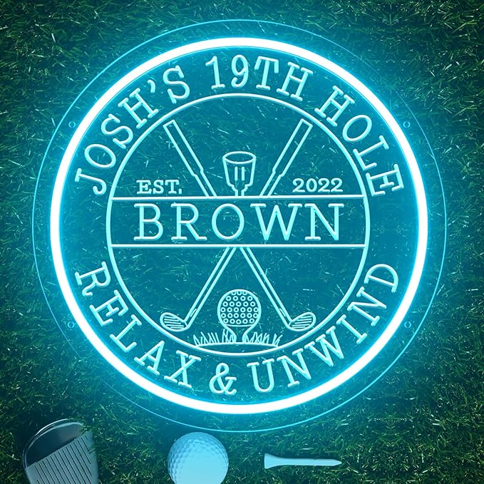 Custom LED 19th Hole Golf Neon Sign, Personalized Neon Name Signs by MiMaikNeonSign