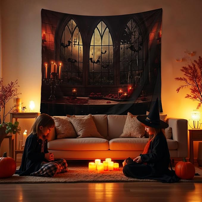 QGHOT Halloween Tapestry Wall Hanging Horror Castle Window Tapestry Gothic by QGHOT