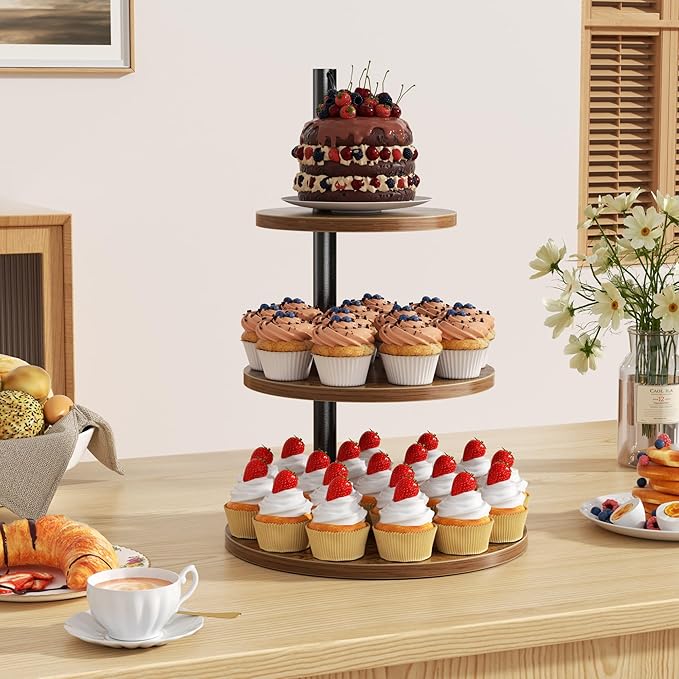 2 Packs Wooden Cupcake Stand, 3 Tier Large Cupcake Tower Stand 50 Cupcakes - Image 2