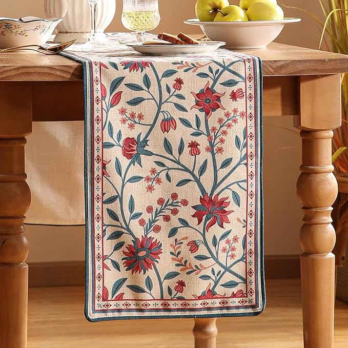 Farmhouse Berry Red Floral Cloth Runner - Image 2