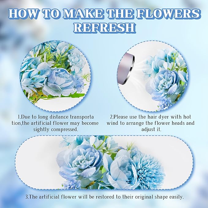 6 Pack Artificial Flowers, Fake Faux Peony Silk Hydrangea Plastic Carnations - Image 3