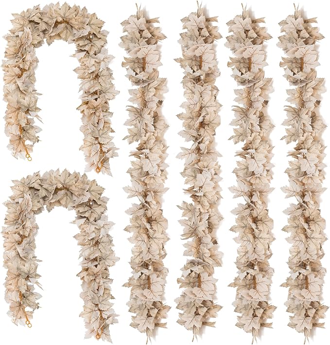 6PCS Beige Fall Maple Leaves Garland, 5.6Ft Artificial Maple Leaf Autumn by Unknown