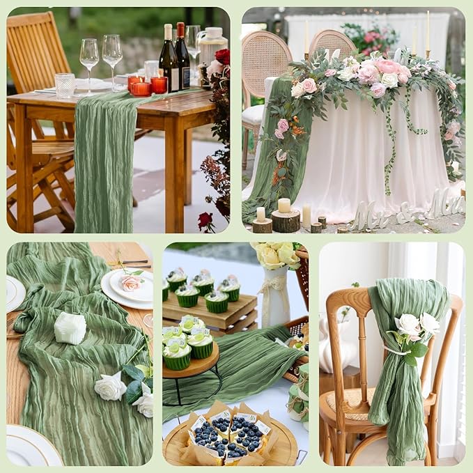 Asee'm 4pcs Cheesecloth Table Runner 120 Inches Sage Green Boho Gauze Cheese - Image 7