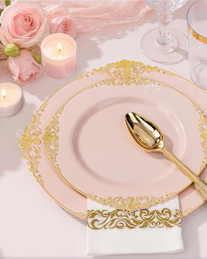 Nervure 350PCS Pink Plastic Plates - Image 2