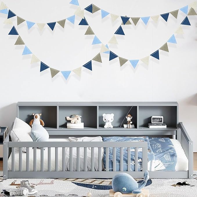 Dusty Blue Party Decoration Gray Blue Felt Hanging Triangle Mini Bunting - Image 6
