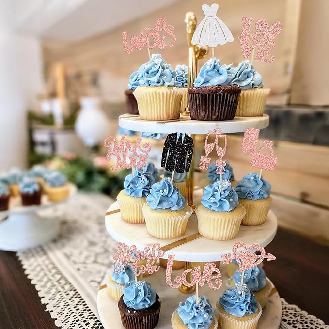 Ephlyn 30Pcs Bride to be Cupcake Toppers Glitter Wedding Cake Topper - Image 6
