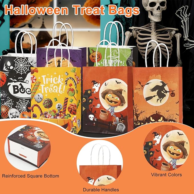 24 Pcs Halloween Paper Gift Bags, 6 Styles Halloween Goodie Bags - Image 5