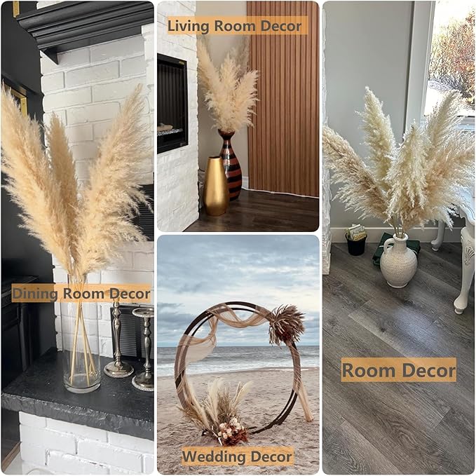10 PCS 40" Tall Pampas Grass Stems in Natural Beige, Add a Boho Touch to Your - Image 6