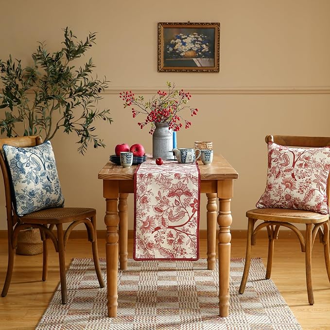 ISAENNE Designer Chinoiserie Elegant Linen Extra Long Table Runner 118 Inches - Image 3