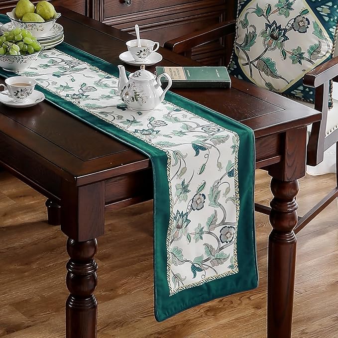 patdrea Designer Elegant French Floral Velvet Table Runner, Teal - Image 2