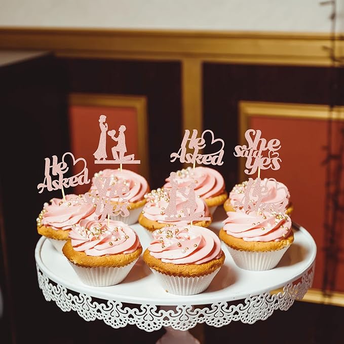 Sotpot 24PCS He Asked She Said Yes Cupcake Toppers - Image 3