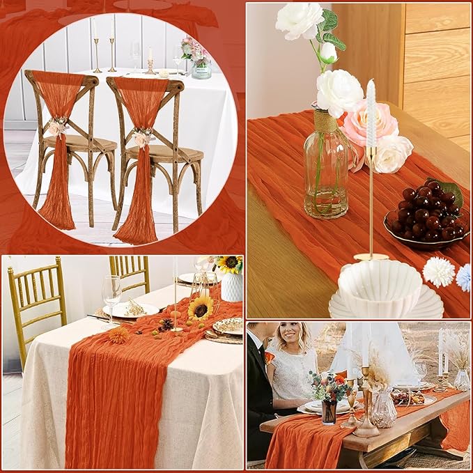 16PCS Orange Cheesecloth Table Runner - 10FT x 35x120Inch Boho Gauze Cheese - Image 7