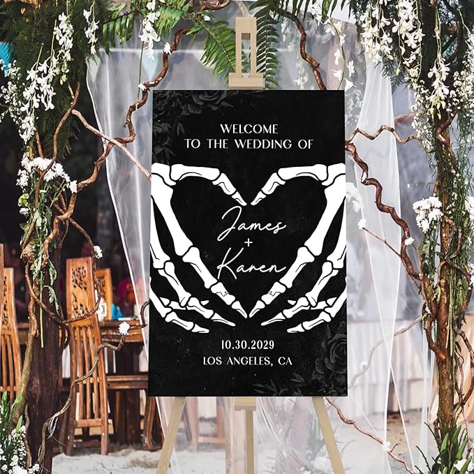 Halloween Wedding Welcome Sign, Gothic Welcome Sign Black Wedding Sign - Image 4
