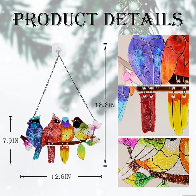 Stained Glass Window Hanging, Birds on A Branch Stain Glass Suncatcher - Image 6