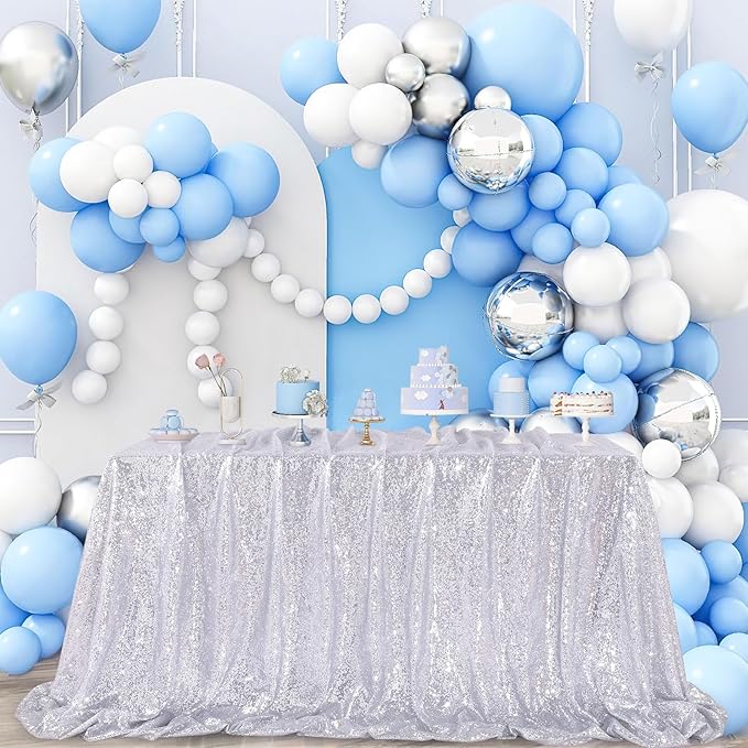 QueenDream Sequin Tablecloth Silver Rectangle Table Cloth - Image 3