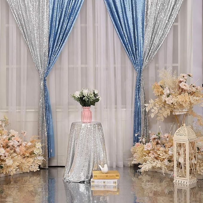 Poise3EHome Baby Blue Sequin Backdrop Curtains, 4 Panels 2FTx8FT Glitter - Image 9