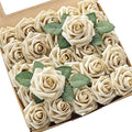 Floroom Artificial Flowers 25pcs Real Looking Champagne Gold Foam Fake Roses by Floroom