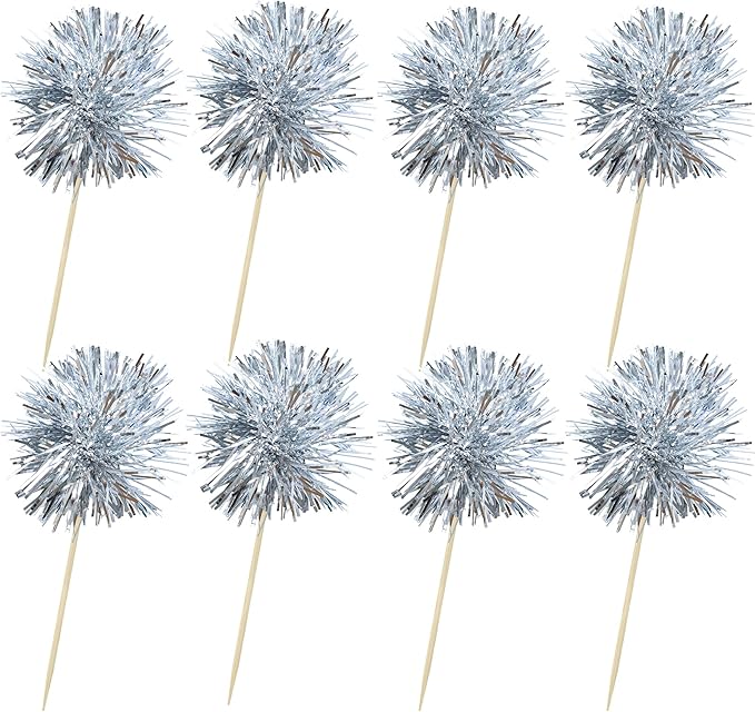 Ephlyn 30Pcs Foil Firework Cupcake Toppers Sparkle Tinsel Cupcake Picks Happy - Image 3
