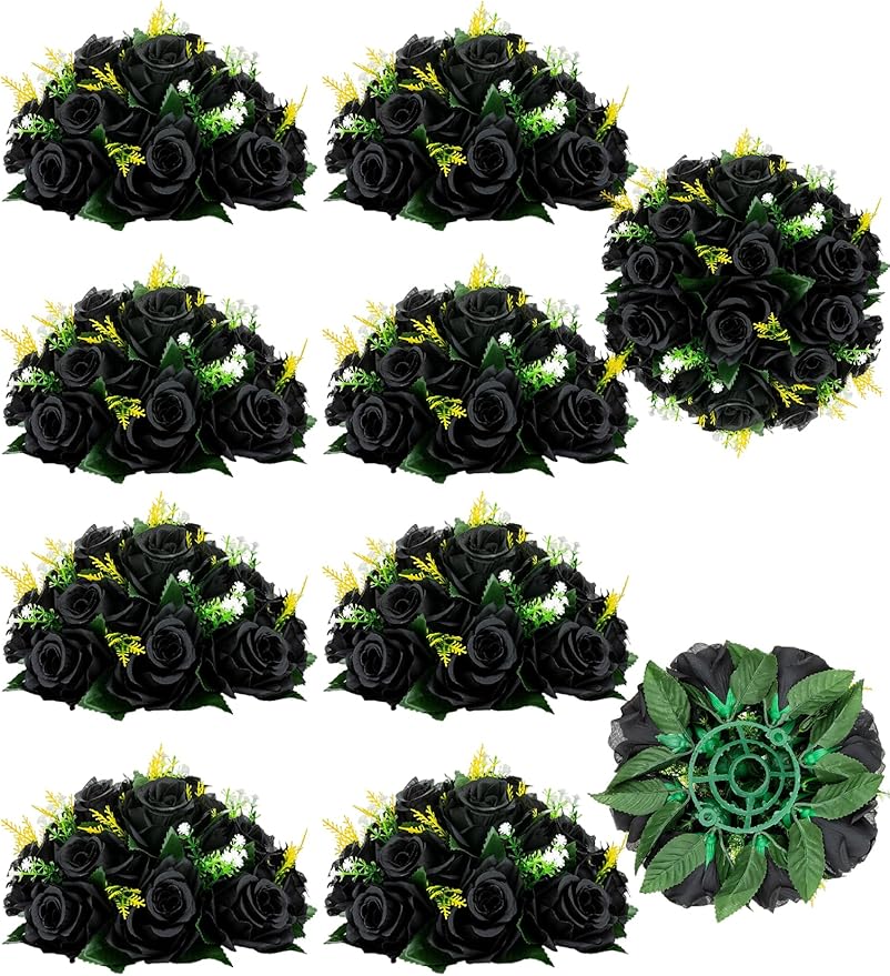 BLOSMON Flower Balls Wedding Rose Centerpieces 10 Pcs Black Fake Flowers by Blosmon