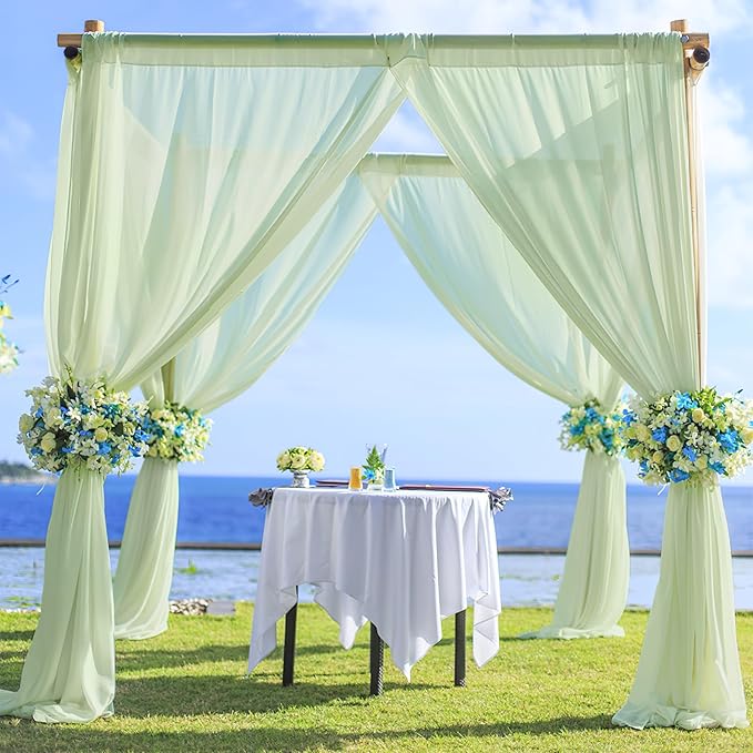 PARTISKY 10x10ft Sage Green Chiffon Sheer Backdrop Curtains, Wrinkle-Free - Image 8
