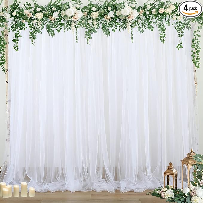 White Sheer Tulle Backdrop Curtains by Suppromo