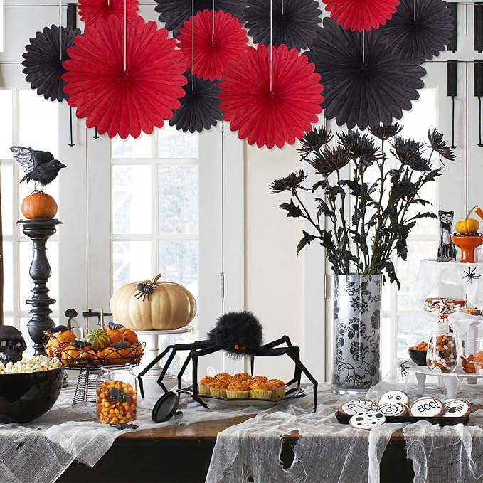 20 Pcs Black Red Hanging Paper Fan, Hanging Honeycomb Round Paper Fans - Image 5
