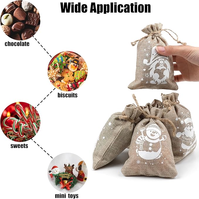 CCINEE 36pcs Christmas Burlap Bags, 4×6 Inch Drawstring Christmas Burlap Goody - Image 4