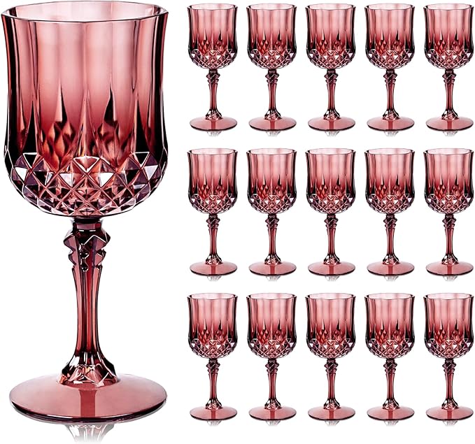 Ciaell 24PCS Burgundy Plastic Wine Glasses - 7 Oz Plastic Goblets by Ciaell