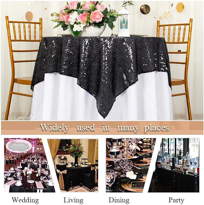 ShinyBeauty Black Tablecloths 36X36 Inch 2 Pieces Sequin Table Cloth - Image 6