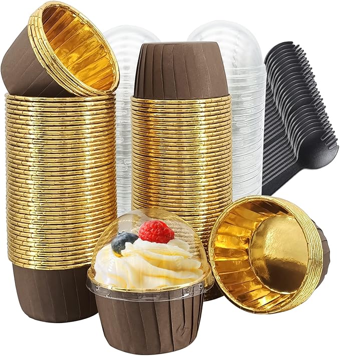 Muffin Cups with Lids 100Pack, Free-Air 3.5Oz Foil Cupcake Liners, Mini Muffin by Free-Air